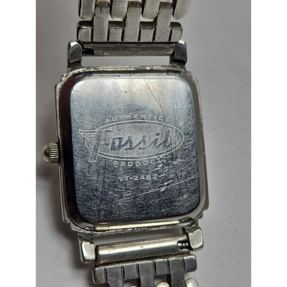 Vintage Fossil Art Deco Tank 26mm Watch Silver Tone Square 1990s New Battery main image 5